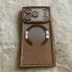 Cell Phone Case iPhone 17 Pro Ombré Rose Gold Glitter Rhinestone Bling